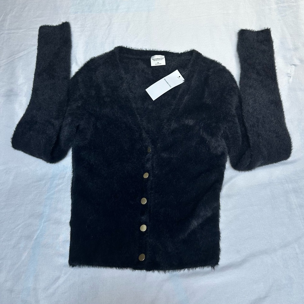 NWT Abercrombie & Fitch Soft AF Collection Fuzzy Cardigan - Black - XS